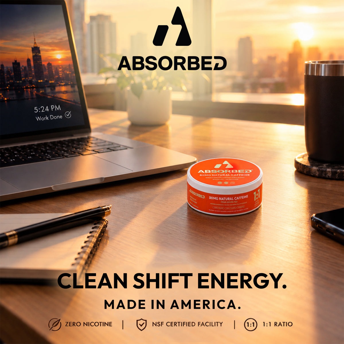 ABSORBED Caffeine Pouches | 80mg Natural Caffeine, Zero Nicotine | Spearmint